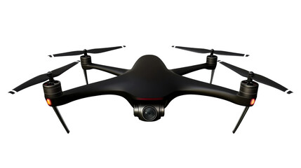 Black quadcopter with camera, remote pilotless aircraft, cut out transparent