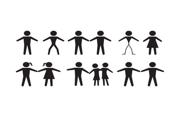 Diverse People Icons Simple Stick Figures Representing Unity, Diversity, and Community