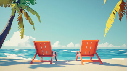 two beach chairs facing the ocean