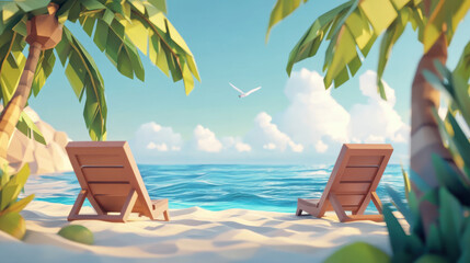 two beach chairs facing the ocean