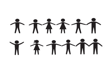 Simple Stick Figures Diverse Group of People Holding Hands, Unity, Teamwork, Connection, Collaboration Illustration