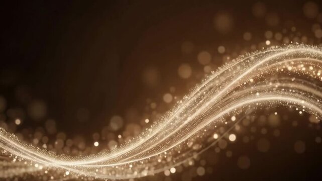 Bright white twinkling lights arranged in a wave pattern, softly fading into a solid dark brown abstract background, 8K cinematic clarity
