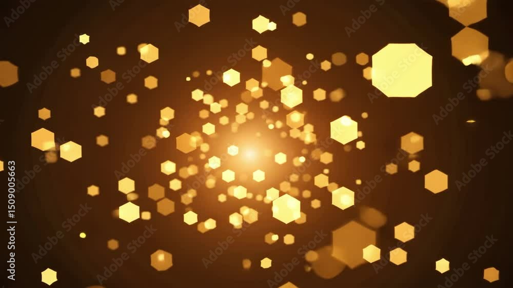 Poster golden hexagonal shapes and lights creating abstract background with sparkles and glitter effects