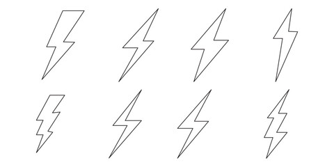 Lightning icon set. Electric icon vector. Power icon. Thunder charging power for electricity energy sign. Variety Design.