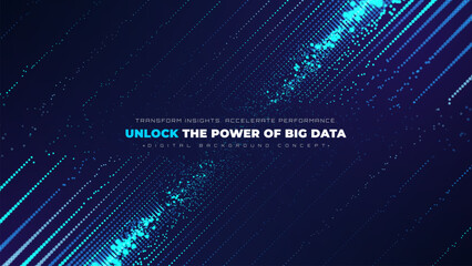 Futuristic technology background with blue glowing particles. Vector illustration design concept for digital data transmission, information distribution or cyber security.