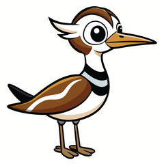 Cartoon killdeer bird stands with its brown plumage outlined in black for bird lovers