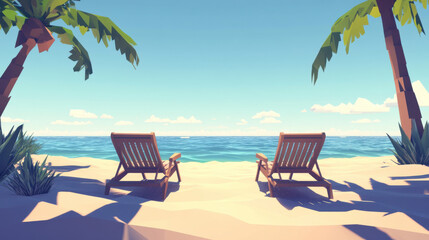 two beach chairs facing the ocean