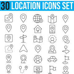 Map & Location Icons Set With Editable Stroke, Navigation line art vector Icons. Map Market, Geolocation, Position, Pointer, Solid Vector, 