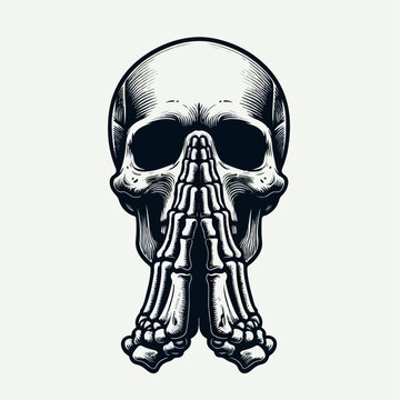 illustration of a skull with praying hands
