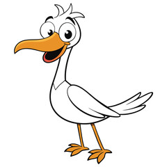 Animated cartoon seagull with orange beak and feet looks up, seemingly happy