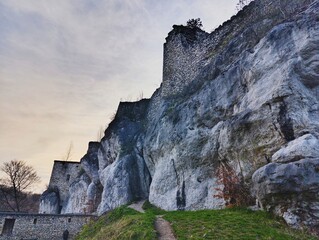 Picturesque landscape of the Kraków-Częstochowa Upland – limestone rocks, green hills, and wild...
