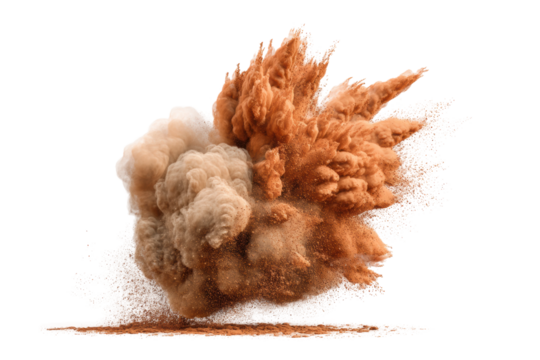 PNG Dynamic explosion of brown and orange powder cloud in midair