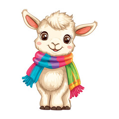 Fototapeta premium cute little lama with colorful scarf isolated vector illustration