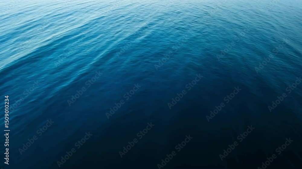 Poster tranquil deep blue ocean water surface with gentle wave patterns and calm reflection