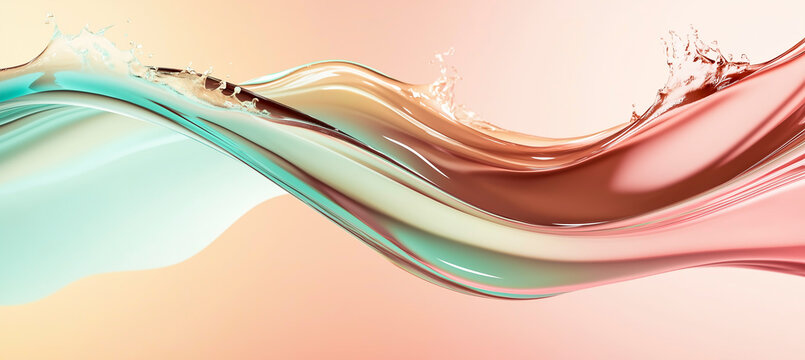 Colorful abstract fluid waves in pastel tones of turquoise, cream, and peach.