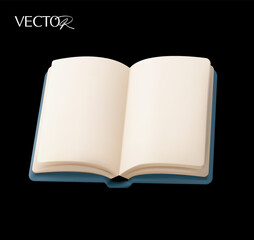 3d opened book icon, minimal style, isolated on black background. Book icon in 3d vector. Vector illustration