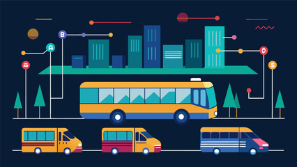 A citys transportation department using data analysis to adjust bus routes and schedules to better serve high traffic areas during peak hours.. Vector illustration