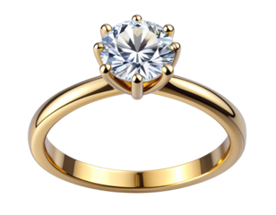 Yellow Gold Solitaire Ring with Brilliant-Cut Diamond, Transparent PNG 