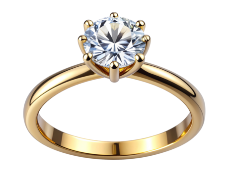 Yellow Gold Solitaire Ring with Brilliant-Cut Diamond, Transparent PNG 