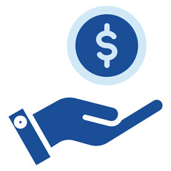 Hand And Coin  Glyph Blue Icon