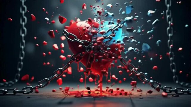 Abstract Breaking Red and Blue Shapes Heart
