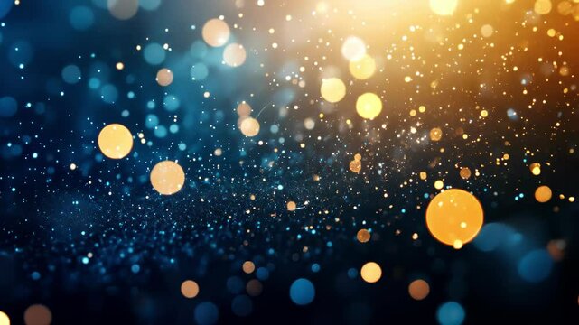Abstract sparkling background with bokeh lights, gold and blue glitter effects