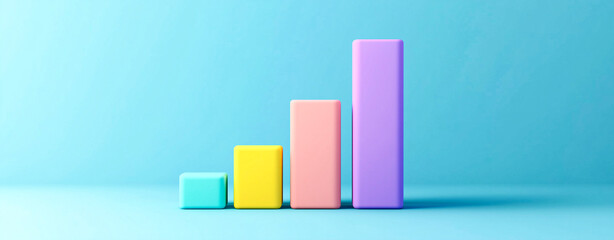 Colorful 3D bar chart on a blue background. 