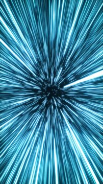 Hyperjump Space. Hyperspace Jump. Moving Through the Universe. Flying Among Stars Lightspeed Tunnel. Abstract Spaceship Like Star Wars Effect. Frames 145-197 Loop. Light Speed Concept 4k. Vertical.