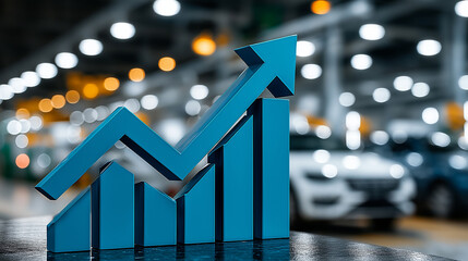 Economic Growth in Automotive Industry: A vibrant visual depiction of rising financial performance and success, symbolized by a bold blue arrow.