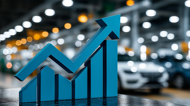 Economic Growth in Automotive Industry: A vibrant visual depiction of rising financial performance and success, symbolized by a bold blue arrow.
