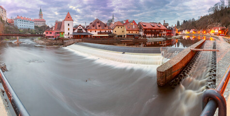 Weir on the Vltava River in Cesky Krumlov, Czech Republic