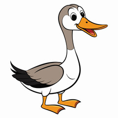 Cartoon goose stands with an open beak, the orange beak indicating sound