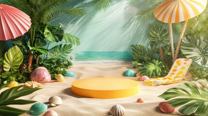 A realistic 3D product display podium special summer