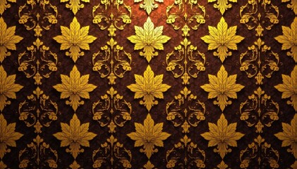 Elegant gold floral medieval pattern Brown, yellow accents Seamless repeat , illustration, royal, art