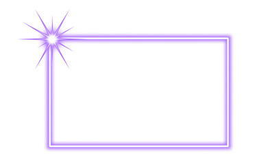 Violet purple neon rectangle shape frame. Vivid glowing lavender border isolated on transparent background. Shine glow light electric purple neon sign Banner, Mockup, presentation, Design element, PNG