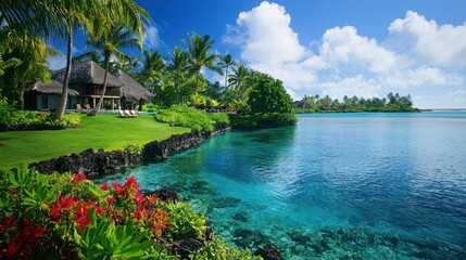 Obraz premium Tropical paradise with a secluded beachfront villa.