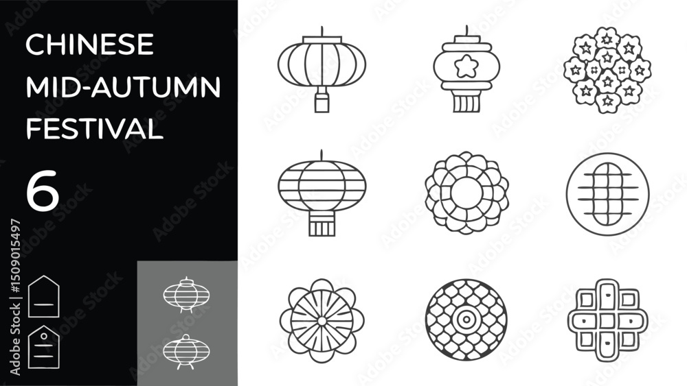 Poster chinese mid autumn festival icons set vector design for graphic and web design and creative projects