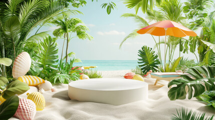A realistic 3D product display podium special summer