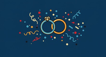 Celebrating Wedding with Confetti and Rings Graphic Art