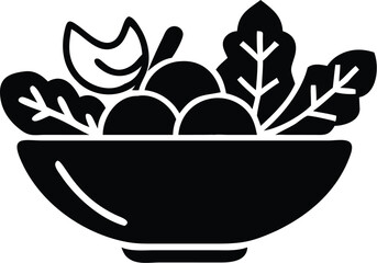 Black monochrome shows fresh leaf salad with fruit inside a bowl over white