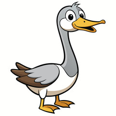 Animated goose stands with open beak and cheerful expression on plain background
