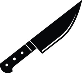 A sharp carving knife with black blade and ergonomic handle is shown against a transparent background