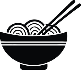 Minimalist black bowl of noodles with chopsticks shows a clean, classic appeal on transparent background