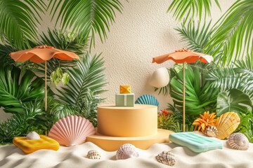 A realistic 3D product display podium special summer