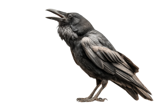 PNG Close-up of a raven with open beak against black background
