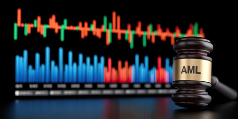 Anti money laundering concept with judge gavel and financial data chart showing compliance and legal protection