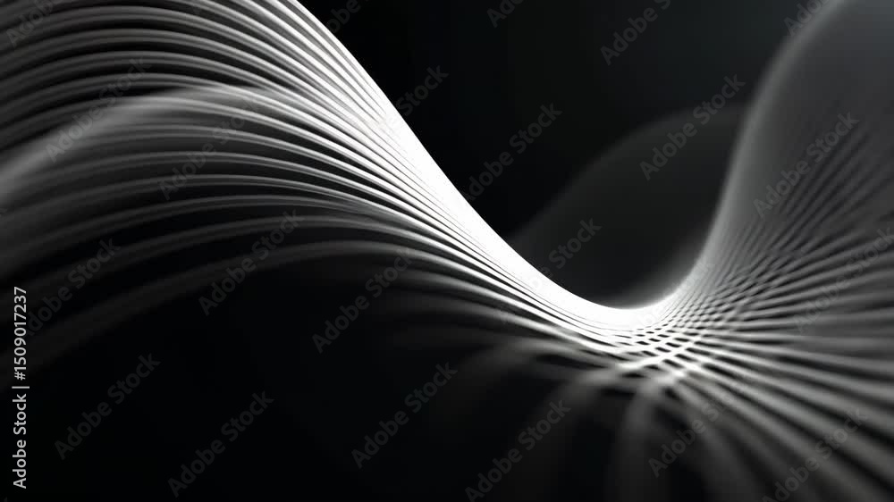 Poster abstract black and white wavy lines creating a dynamic sense of movement and flow