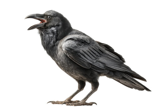 PNG Black raven cawing with open beak on black background