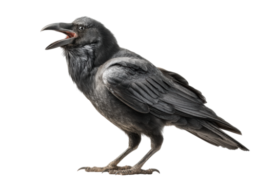 PNG Black raven cawing with open beak on black background