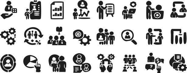 Business teamwork collaboration strategy icons set